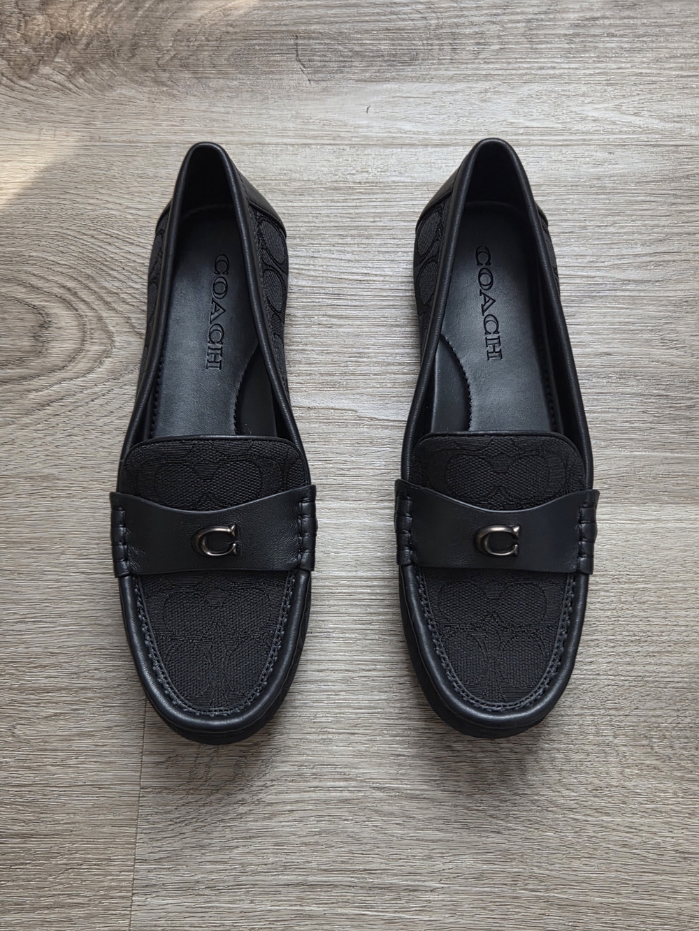 COACH Sculpted C Signature Round Toe Classic Loafer Flats Black Sz US 6m